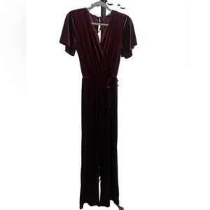One Clothing Burgundy Velvet Jumpsuit - sz S